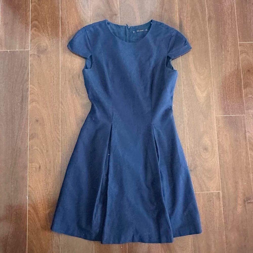 Zara Basic Navy Blue Cap Sleeve Dress with Pleated Detail,